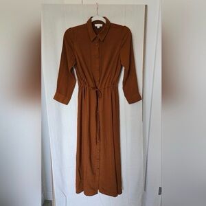 Warehouse Button-Front Midi Dress in Rust